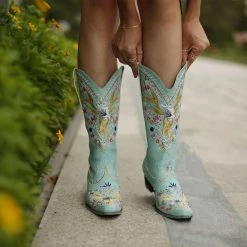 Nuheel® Woman Nuheel Embroidery Cowgirl Boots Women Middle Tube Platforms Boots Women Cowboy Boots Comfortable Western Boots Knee High Boots For Women Zipper Hidden