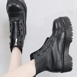 Nuheel® Nuheel Cowhide Platform Boots For Women Front Zipper Combat Boots Black Boots 10 Ankle & Bootie 18 Nuheel® Nuheel Cowhide Platform Boots For Women Front Zipper Combat Boots Black Boots 10 Ankle & Bootie