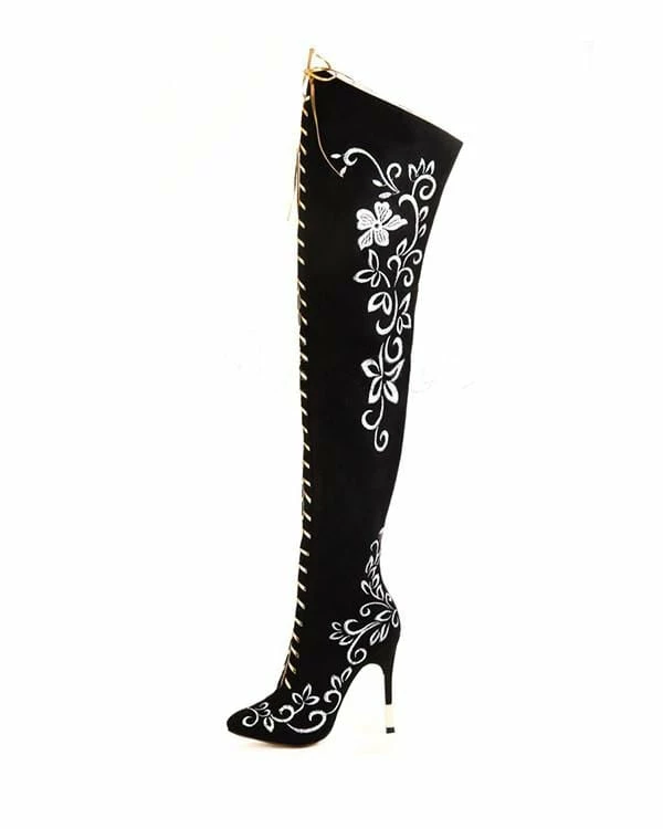 Nuheel® Woman Nuheel Embroidery Thigh High Boots Front Zipper Knee High Boots Over The Knee Boots 9 Nuheel® Woman Nuheel Embroidery Thigh High Boots Front Zipper Knee High Boots Over The Knee Boots