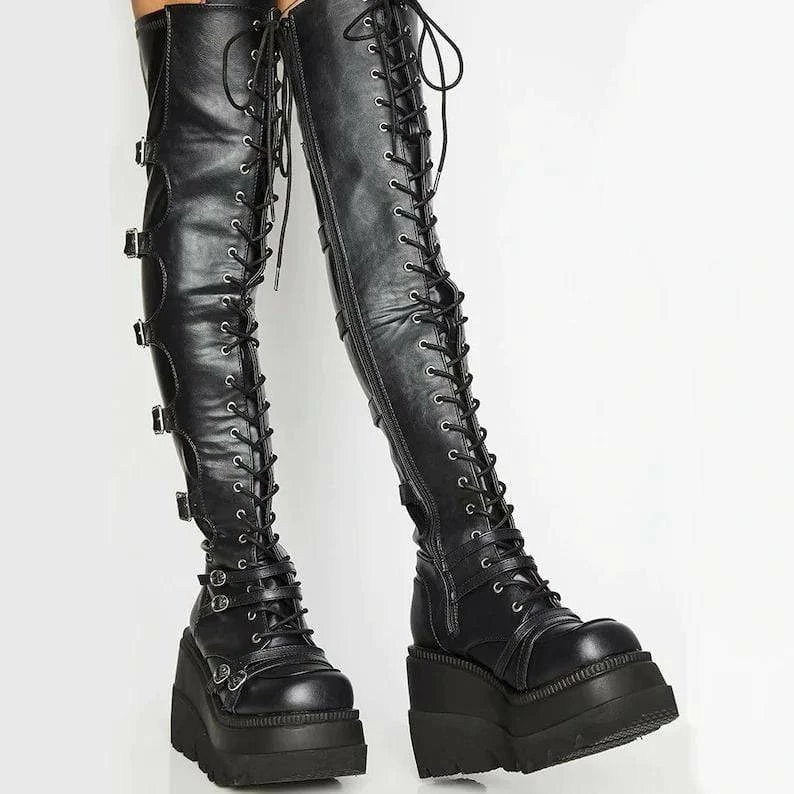 Nuheel® Nuheel Gothic High Heels Long Boots Dark Punk Goth Harajuku Platforms Above The Knee Boots 8 Nuheel® Nuheel Gothic High Heels Long Boots Dark Punk Goth Harajuku Platforms Above The Knee Boots