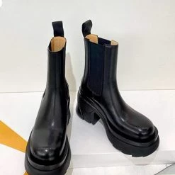 Nuheel® Nuheel Leather Platform Chelsea Boots For Women Colorblock Black Boots 12