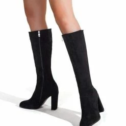 Nuheel® Nuheel Suede Knee High Boots Thick Heel Side Zipper Black Boots For Women Heeled Boots Woman