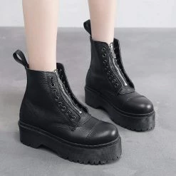 Nuheel® Nuheel Cowhide Platform Boots For Women Front Zipper Combat Boots Black Boots 10 Ankle & Bootie 19 Nuheel® Nuheel Cowhide Platform Boots For Women Front Zipper Combat Boots Black Boots 10 Ankle & Bootie
