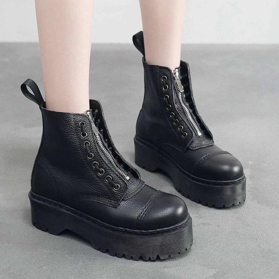 Nuheel® Nuheel Cowhide Platform Boots For Women Front Zipper Combat Boots Black Boots 10 Ankle & Bootie 11 Nuheel® Nuheel Cowhide Platform Boots For Women Front Zipper Combat Boots Black Boots 10 Ankle & Bootie