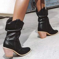 Nuheel® Nuheel Women's Modern Western Cowboy Distressed Boot With Pull-Up Tabs Cowgirl Boots Ankle & Bootie