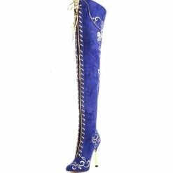 Nuheel® Woman Nuheel Embroidery Thigh High Boots Front Zipper Knee High Boots Over The Knee Boots