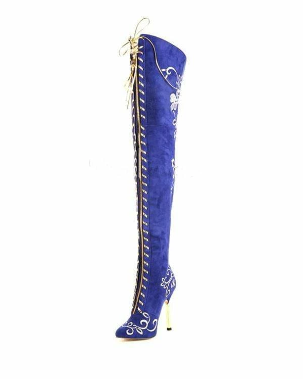 Nuheel® Woman Nuheel Embroidery Thigh High Boots Front Zipper Knee High Boots Over The Knee Boots 3 Nuheel® Woman Nuheel Embroidery Thigh High Boots Front Zipper Knee High Boots Over The Knee Boots