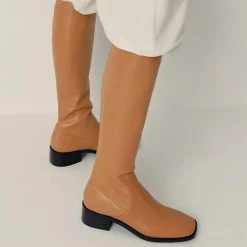 Nuheel® Nuheel Leather Square Head Knee High Boots For Women Black Boots 11