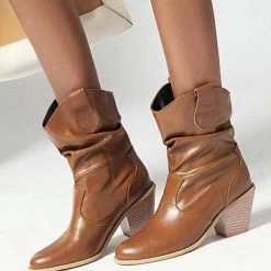 Nuheel® Nuheel Women's Modern Western Cowboy Distressed Boot With Pull-Up Tabs Cowgirl Boots Ankle & Bootie