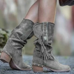 Nuheel® Nuheel Indian Style Tassel Ankle Boots Thick Heel Snow Boots Women Bootie 11