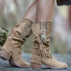 Nuheel® Nuheel Indian Style Tassel Ankle Boots Thick Heel Snow Boots Women Bootie 11