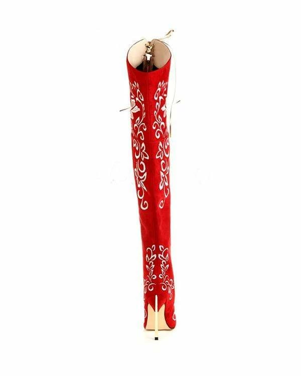 Nuheel® Woman Nuheel Embroidery Thigh High Boots Front Zipper Knee High Boots Over The Knee Boots 7 Nuheel® Woman Nuheel Embroidery Thigh High Boots Front Zipper Knee High Boots Over The Knee Boots