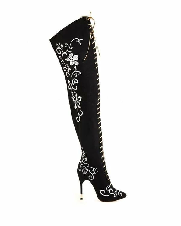 Nuheel® Woman Nuheel Embroidery Thigh High Boots Front Zipper Knee High Boots Over The Knee Boots 10 Nuheel® Woman Nuheel Embroidery Thigh High Boots Front Zipper Knee High Boots Over The Knee Boots