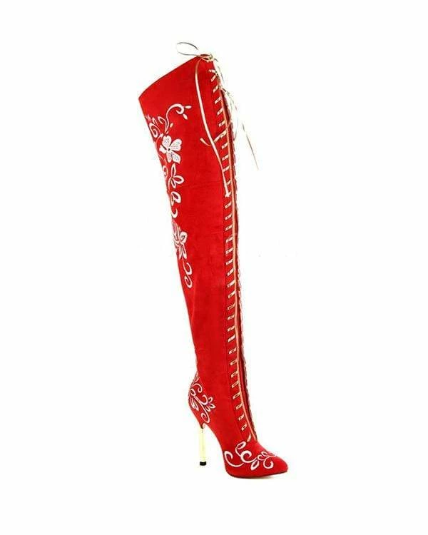 Nuheel® Woman Nuheel Embroidery Thigh High Boots Front Zipper Knee High Boots Over The Knee Boots 8 Nuheel® Woman Nuheel Embroidery Thigh High Boots Front Zipper Knee High Boots Over The Knee Boots