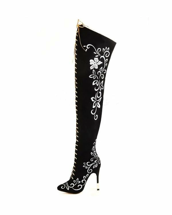 Nuheel® Woman Nuheel Embroidery Thigh High Boots Front Zipper Knee High Boots Over The Knee Boots 11 Nuheel® Woman Nuheel Embroidery Thigh High Boots Front Zipper Knee High Boots Over The Knee Boots
