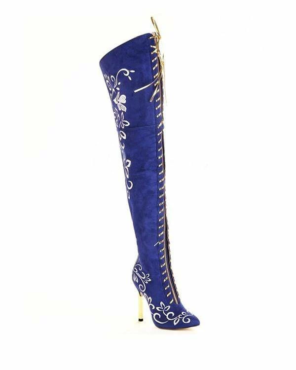 Nuheel® Woman Nuheel Embroidery Thigh High Boots Front Zipper Knee High Boots Over The Knee Boots 5 Nuheel® Woman Nuheel Embroidery Thigh High Boots Front Zipper Knee High Boots Over The Knee Boots