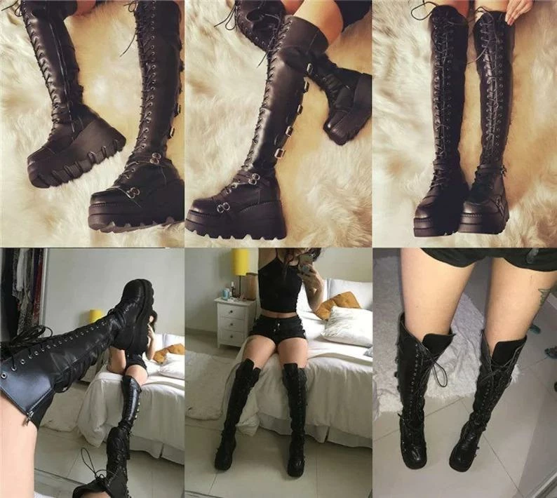Nuheel® Nuheel Gothic High Heels Long Boots Dark Punk Goth Harajuku Platforms Above The Knee Boots 10 Nuheel® Nuheel Gothic High Heels Long Boots Dark Punk Goth Harajuku Platforms Above The Knee Boots
