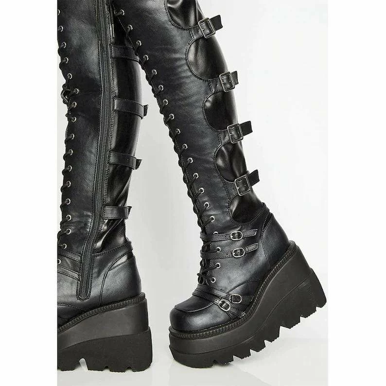 Nuheel® Nuheel Gothic High Heels Long Boots Dark Punk Goth Harajuku Platforms Above The Knee Boots 5 Nuheel® Nuheel Gothic High Heels Long Boots Dark Punk Goth Harajuku Platforms Above The Knee Boots
