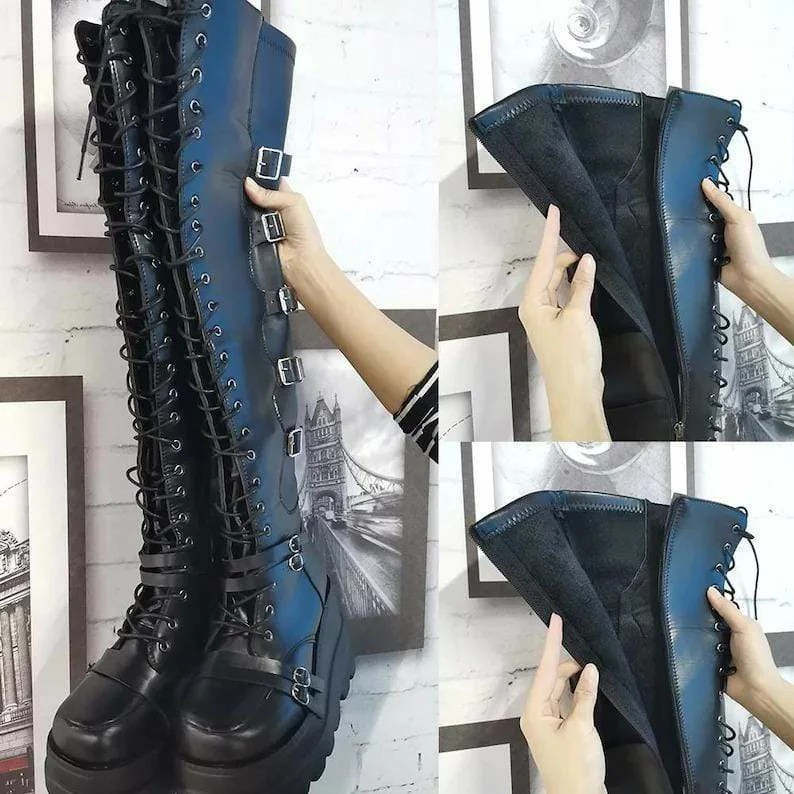 Nuheel® Nuheel Gothic High Heels Long Boots Dark Punk Goth Harajuku Platforms Above The Knee Boots 9 Nuheel® Nuheel Gothic High Heels Long Boots Dark Punk Goth Harajuku Platforms Above The Knee Boots