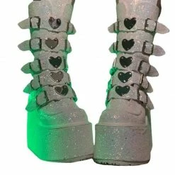 Nuheel® Ankle & Bootie Nuheel Gothic Wedges Boots Glittered Pink Chunky Platform Motorcycles Boots