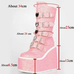 Nuheel® Ankle & Bootie Nuheel Gothic Wedges Boots Glittered Pink Chunky Platform Motorcycles Boots
