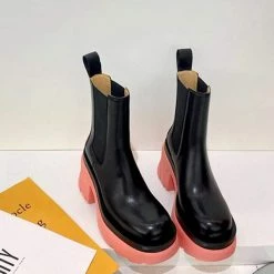 Nuheel® Nuheel Leather Platform Chelsea Boots For Women Colorblock Black Boots 12