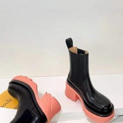 Nuheel® Nuheel Leather Platform Chelsea Boots For Women Colorblock Black Boots 12