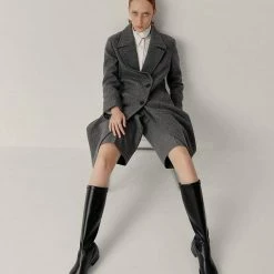 Nuheel® Nuheel Leather Square Head Knee High Boots For Women Black Boots 11