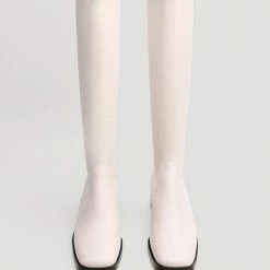 Nuheel® Nuheel Leather Square Head Knee High Boots For Women Black Boots 11