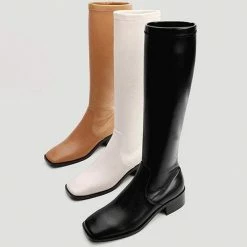 Nuheel® Nuheel Leather Square Head Knee High Boots For Women Black Boots 11