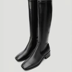 Nuheel® Nuheel Leather Square Head Knee High Boots For Women Black Boots 11