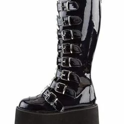 Nuheel® High Boots Nuheel Metal Buttons Black Platform Boots For Women Heel Height 4.7 Inches