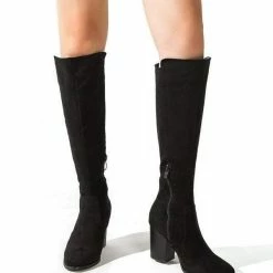 Nuheel® Woman Nuheel Suede Knee High Boots Thick Heel Black Boots For Women Heeled Boots 9.5