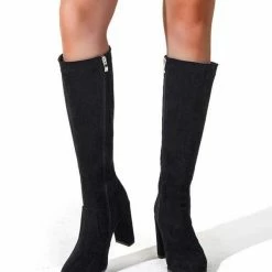 Nuheel® Nuheel Suede Knee High Boots Thick Heel Side Zipper Black Boots For Women Heeled Boots Woman