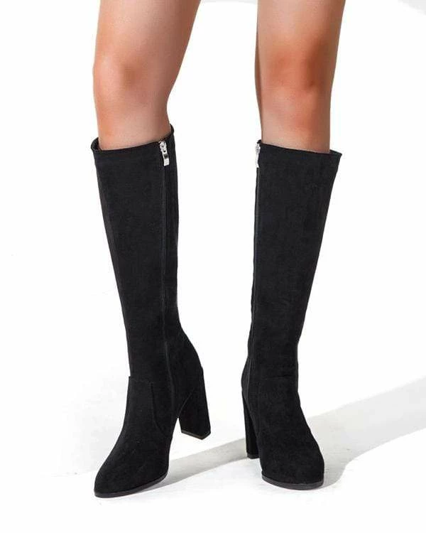 Nuheel® Nuheel Suede Knee High Boots Thick Heel Side Zipper Black Boots For Women Heeled Boots Woman 4 Nuheel® Nuheel Suede Knee High Boots Thick Heel Side Zipper Black Boots For Women Heeled Boots Woman