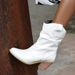 Nuheel® Nuheel Women's Modern Western Cowboy Distressed Boot With Pull-Up Tabs Cowgirl Boots Ankle & Bootie