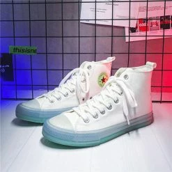 Nuheel® Nuheel Woman High Top Canvas Sneakers Lace Up Fashion Jelly Sole Canvas Shoes Casual Flat Walking Shoes