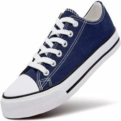 Nuheel® Sneakers For Women Navy Canvas Low Top Lace-up Classic Casual Shoes