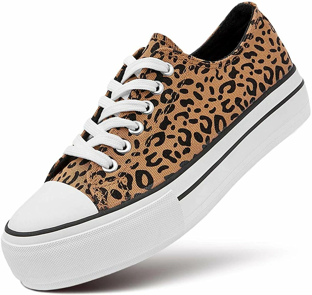 Nuheel® Woman Women's Trend Leopard Canvas Sneakers Low Top Flatform Shoes 9 Nuheel® Woman Women's Trend Leopard Canvas Sneakers Low Top Flatform Shoes