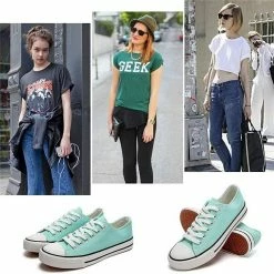 Nuheel® Woman Sneakers For Women Green Canvas Low Top Lace-up Classic Casual Shoes