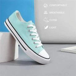 Nuheel® Woman Sneakers For Women Green Canvas Low Top Lace-up Classic Casual Shoes