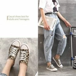 Nuheel® Sneakers For Women Leopard Canvas Low Top Lace-up Classic Casual Shoes