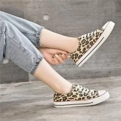 Nuheel® Sneakers For Women Leopard Canvas Low Top Lace-up Classic Casual Shoes
