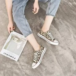 Nuheel® Sneakers For Women Leopard Canvas Low Top Lace-up Classic Casual Shoes