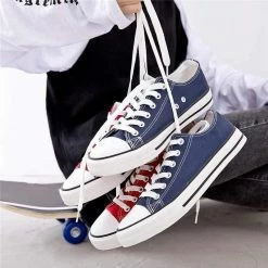 Nuheel® Sneakers For Women Navy Canvas Low Top Lace-up Classic Casual Shoes