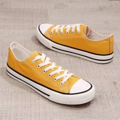 Nuheel® Woman Sneakers For Women Yellow Canvas Low Top Lace-up Classic Casual Shoes