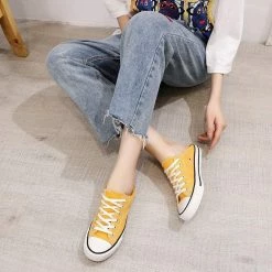 Nuheel® Woman Sneakers For Women Yellow Canvas Low Top Lace-up Classic Casual Shoes