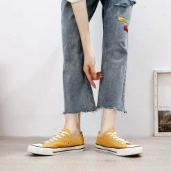 Nuheel® Woman Sneakers For Women Yellow Canvas Low Top Lace-up Classic Casual Shoes