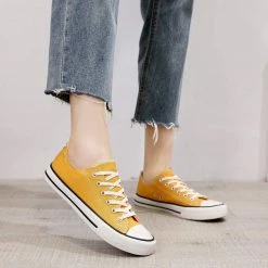 Nuheel® Woman Sneakers For Women Yellow Canvas Low Top Lace-up Classic Casual Shoes