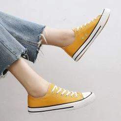 Nuheel® Woman Sneakers For Women Yellow Canvas Low Top Lace-up Classic Casual Shoes